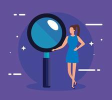 business woman with magnifying glass vector