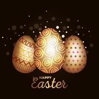 happy easter card with golden eggs decoration vector