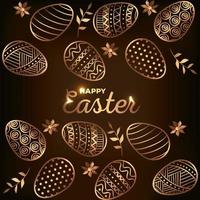 happy easter card with golden eggs decoration vector