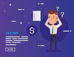 tax day poster with worried businessman and document vector