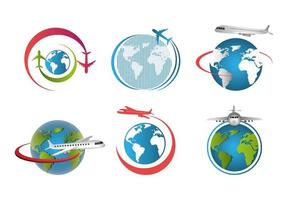 set of airplanes flying around the world vector