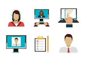 set icons of call center vector