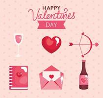 set of cute icons for happy valentines day vector