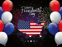 happy presidents day with map usa and balloons helium vector