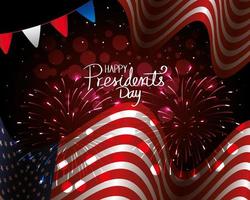happy presidents day with flag usa and garlands hanging vector