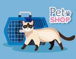 pet shop veterinary with cat and pet carry box vector