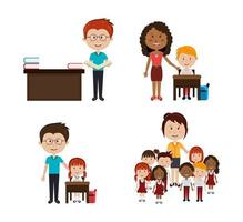 group of little students with teachers vector