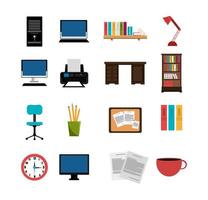 set of equipments office icons vector