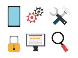 laptop computer with set icons vector