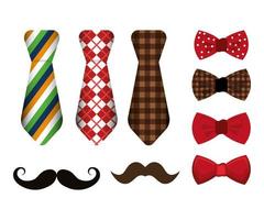 set of neckties and accessories masculine vector