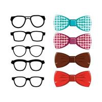 set of bowties and eyeglasses icons vector