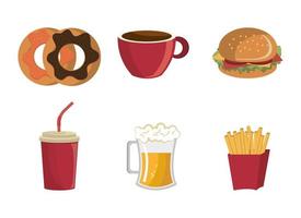 bundle of fast food icons vector