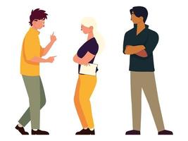 teamwork woman and men talking characters on white background vector