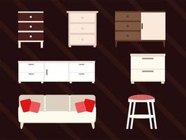 set furnitures decoration vector