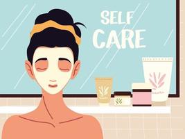 woman with skincare cream facial self care products vector