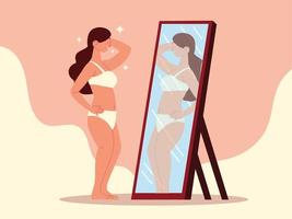 woman looking mirror vector