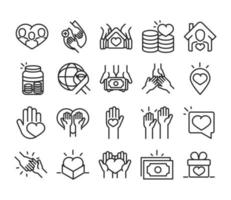 donation charity volunteer help social assistance icons collection line style vector