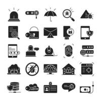 cyber security and information or network protection icons set line style vector