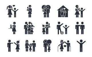 family day father mother kids grandparents characters set icon in silhouette style vector