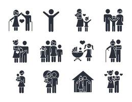 family day father mother kids grandparents characters set icon in silhouette style vector