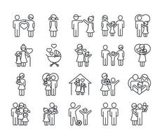 family day father mother kids grandparents characters set icon in outline style vector