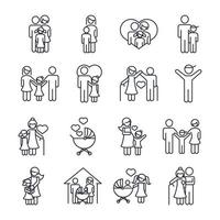 family day father mother kids grandparents characters set icon in outline style vector