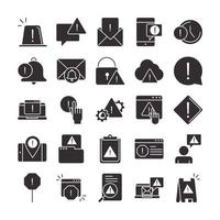 alert attention danger exclamation mark precaution silhouette style design icons set vector