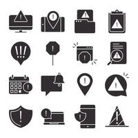 alert attention danger exclamation mark precaution silhouette style design icons set vector