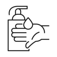 Soap dispenser and drop ver hand line style icon vector design