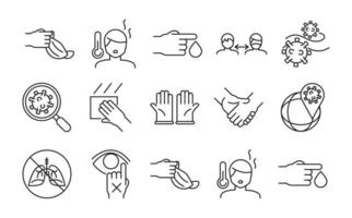 Medical care and covid 19 virus line style icon set vector design