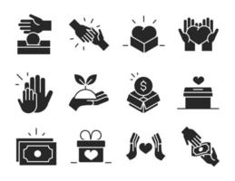 donation charity volunteer help social assistance icons collection silhouette style