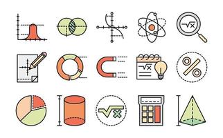 Matemáticas educación escuela ciencia colección de iconos de línea y estilo de relleno vector