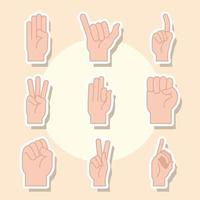 sign language hand gesture indicating different letters alphabet line and fill icons vector