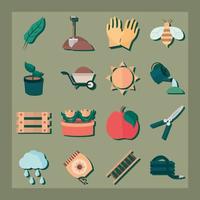 gardening collection of fruit flower tools plant flat icon style vector