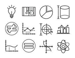 línea de colección de iconos de ciencia de la escuela de educación matemática y estilo vector