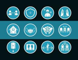 new normal after coronavirus disease covid 19 blue silhouette icons collection vector