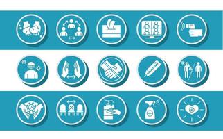 new normal prevention protection activities after coronavirus disease covid 19 blue silhouette icons vector