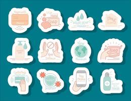 new normal set icons sticker prevention after coronavirus hand made style flat vector