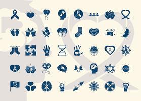 world down syndrome day campaign awareness support icons set silhouette style vector