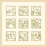 landscapes icons set nature mountains summer night ocean road line icon style vector