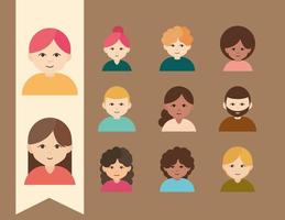 diverse women men different age culture flat icons set vector