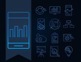 data analysis business financial economy collection gradient blue line icons vector