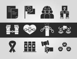 international human rights day humanitarian peace justice and more icons set silhouette icon style vector