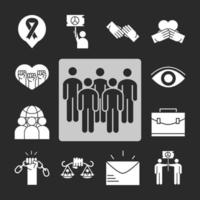 el día internacional de los derechos humanos contiene iconos conjunto gente cadena mano paz silueta icono estilo vector