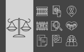 international human rights day law justice chain fight hope icons collection line style vector