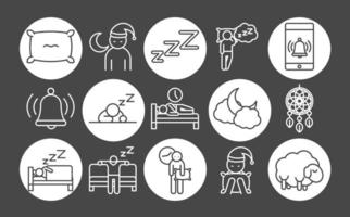 insomnia disturbed sleep night collection linear icons style vector