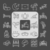 insomnia symptoms asleep disorder linear icons style vector