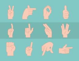 sign language hand gesture pack line and fill icons vector