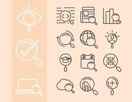 search icons magnifying glass explore web internet pack thin line style vector