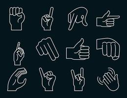 iconos de línea de paquete de gestos de mano de lenguaje de señas vector